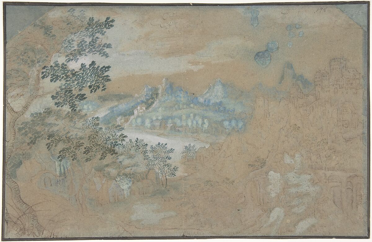 Landscape, follower of Gillis van Coninxloo (Netherlandish, Antwerp 1544–1607 Amsterdam), Pen and brown ink, with green and blue watercolor, heightened with bodycolor 