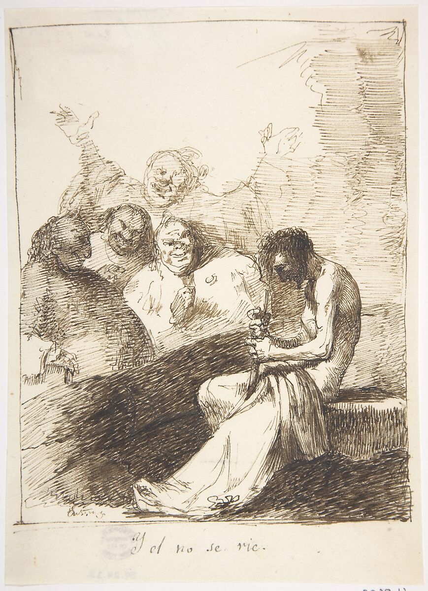 He Will Not Laugh ("Y el no se rie"), Leonardo Alenza y Nieto (Spanish, Madrid 1807–1845 Madrid), Pen and dark brown ink on off-white paper. Composition outlined with pen and dark brown ink on all sides 