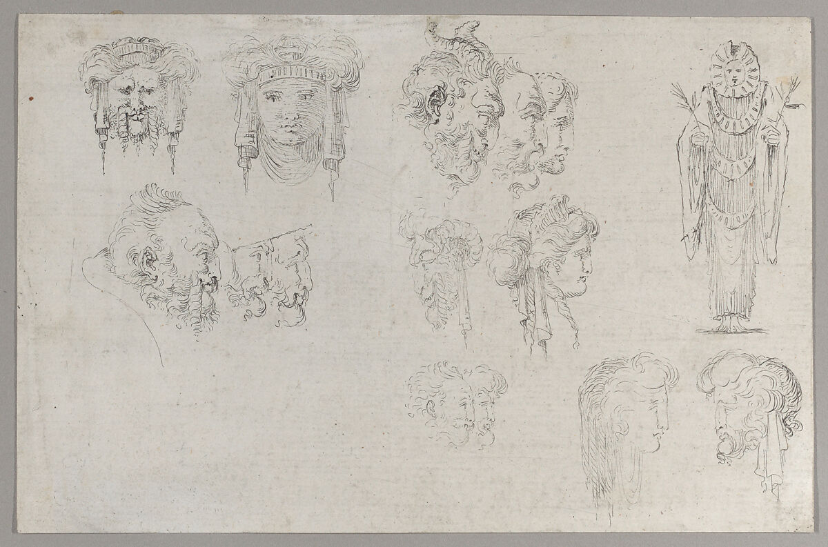 Studies of Heads, Francesco Algarotti (Italian, 1712–1764), Etching 