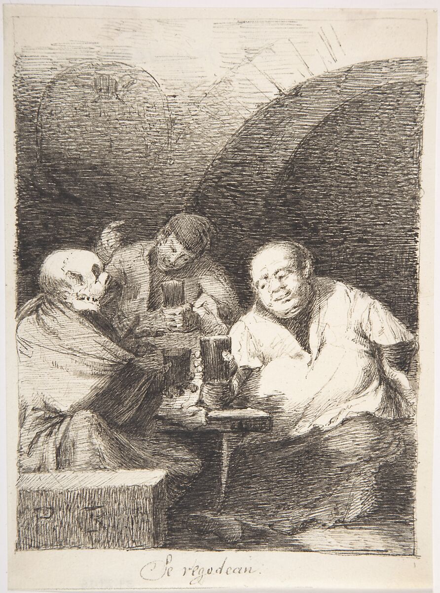 Having a Good Time ("Se regodean"), Leonardo Alenza y Nieto (Spanish, Madrid 1807–1845 Madrid), Pen and dark brown ink on off-white paper.  Composition outlined with pen and dark brown ink on all sides.  Traces of black chalk underscript in inscription. Traces of ruling in graphite along lower border of sheet 