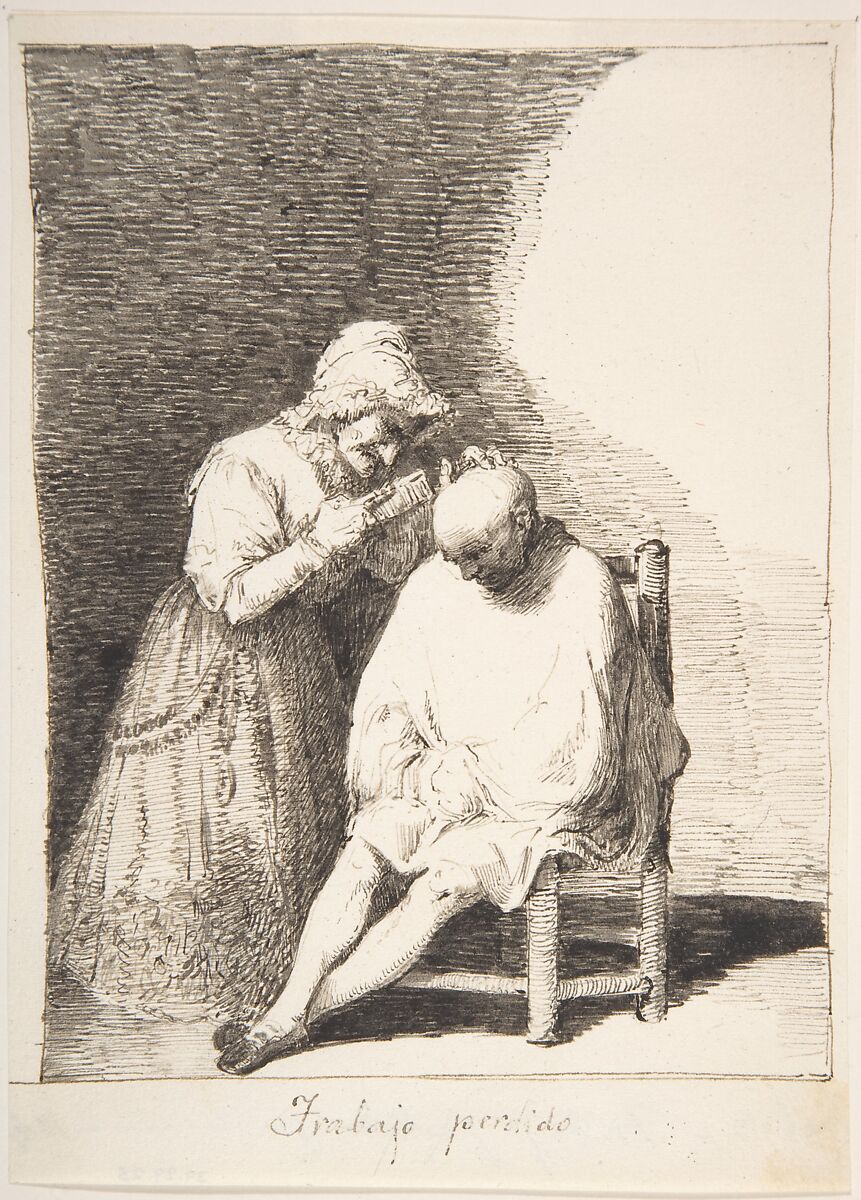 Lost Labor ("Trabajo perdido"), Leonardo Alenza y Nieto (Spanish, Madrid 1807–1845 Madrid), Pen and dark brown ink on off-white paper. Composition outlined with pen and dark brown ink on all sides 