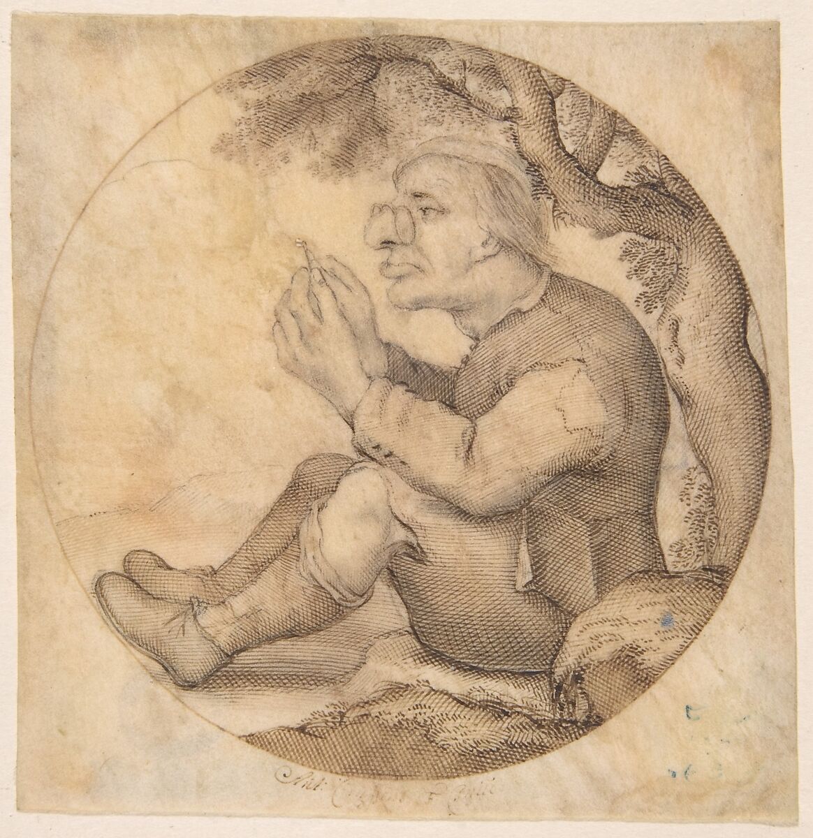Old Man Facing Left, Wearing Glasses and Threading a Needle, Anton Crussens (Flemish, active Brussels, mid-17th century), Pen and brown ink, traces of black chalk 
