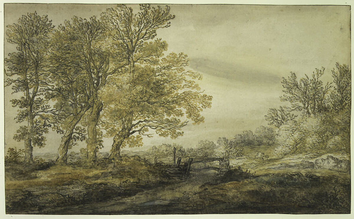 Landscape with Trees, Aelbert Cuyp (Dutch, Dordrecht 1620–1691 Dordrecht), Watercolor over black chalk