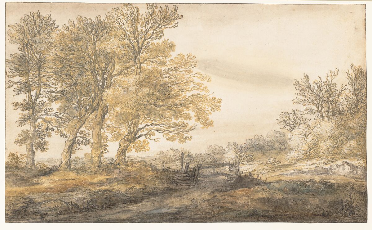 Landscape with Trees, Aelbert Cuyp (Dutch, Dordrecht 1620–1691 Dordrecht), Watercolor over black chalk