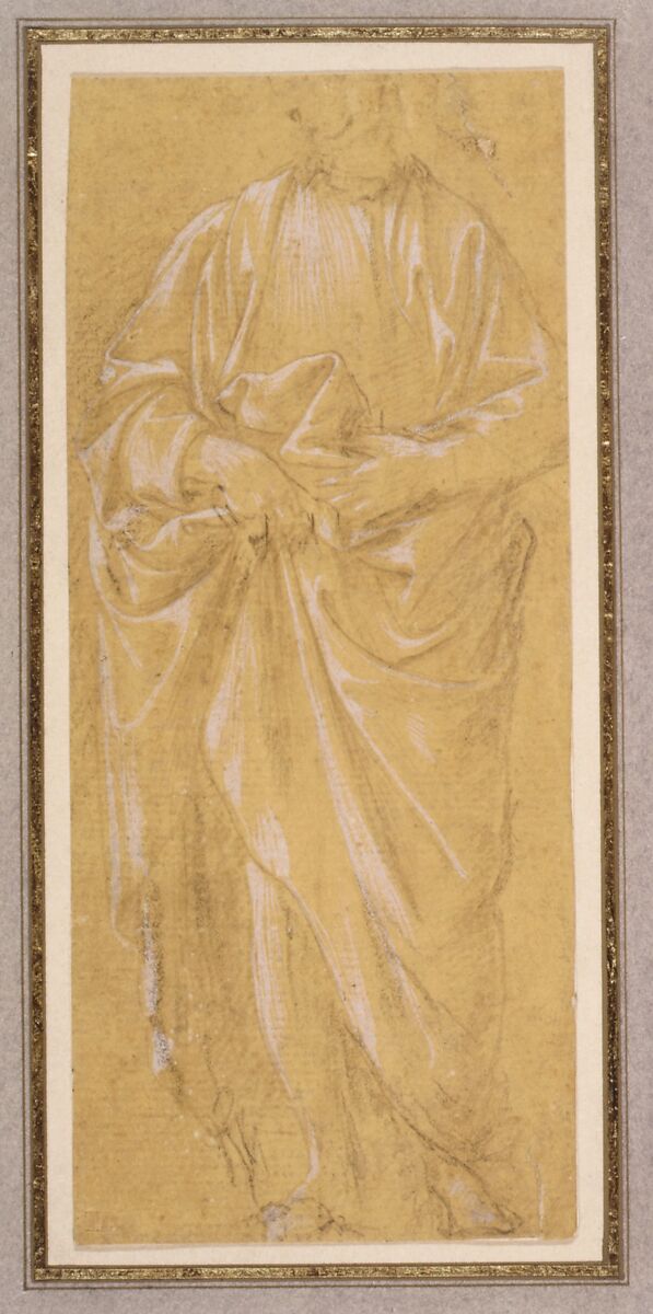 Standing Male Figure, Filippino Lippi (Italian, Prato ca. 1457–1504 Florence), Soft metalpoint, highlighted with white gouache (some touches of black chalk probably added by later hand)