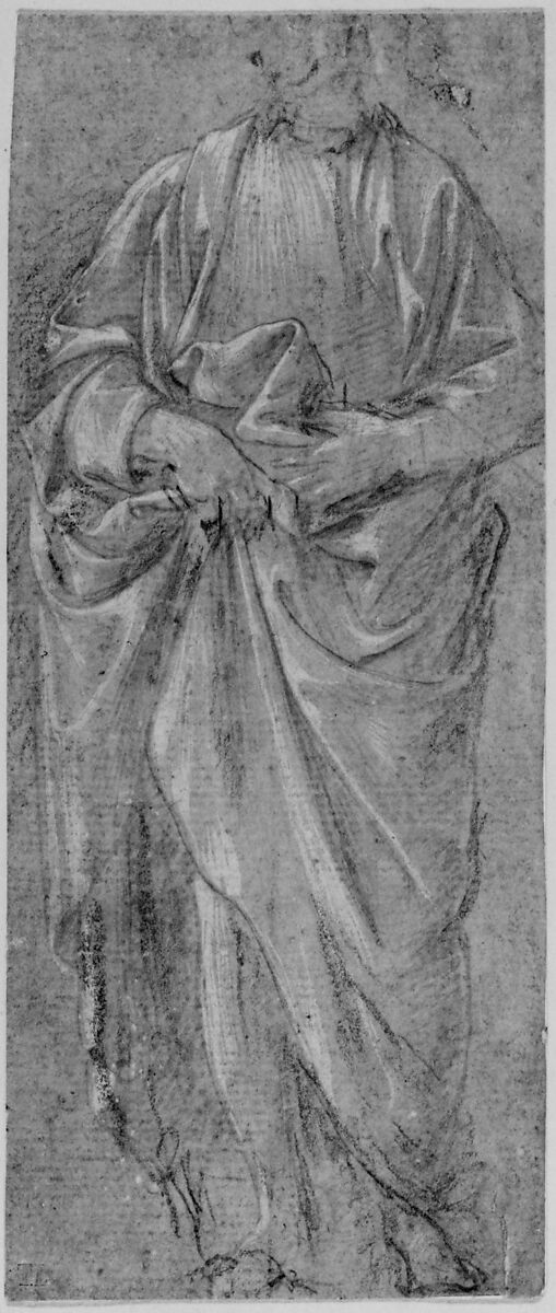 Standing Male Figure, Filippino Lippi (Italian, Prato ca. 1457–1504 Florence), Soft metalpoint, highlighted with white gouache (some touches of black chalk probably added by later hand)
