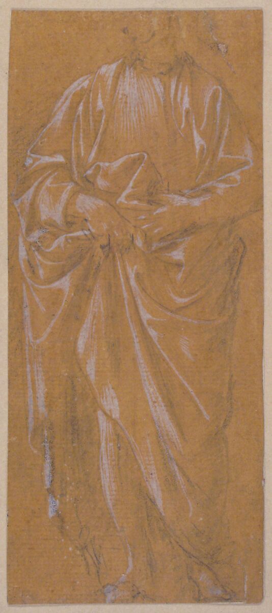 Standing Male Figure, Filippino Lippi (Italian, Prato ca. 1457–1504 Florence), Soft metalpoint, highlighted with white gouache (some touches of black chalk probably added by later hand)