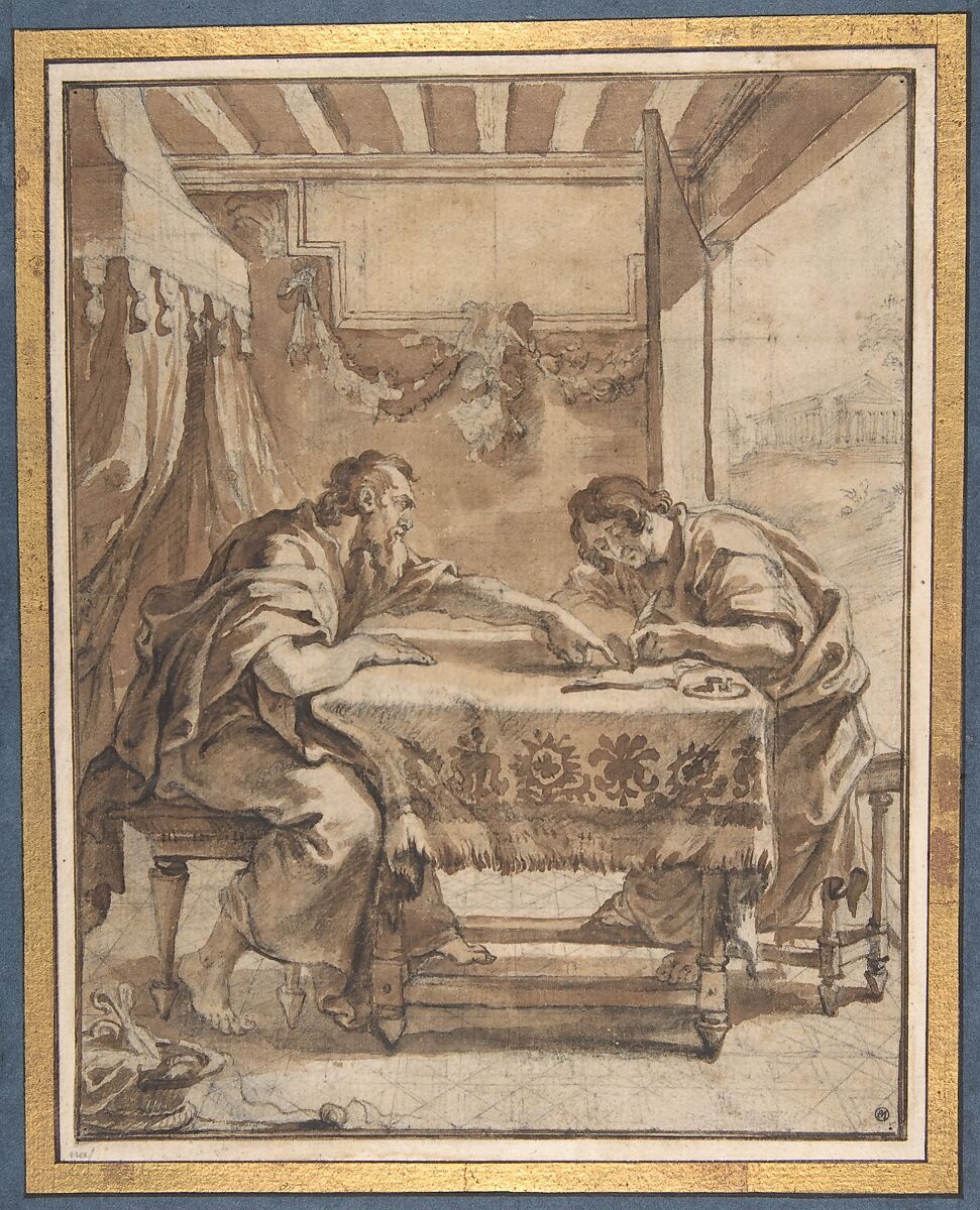 St. Paul Dictating at Ephesus, Abraham van Diepenbeeck (Flemish, &#39;s Hertogenbosch 1596–1675 Antwerp), Pen and brown ink, brush and brown wash, over black chalk 