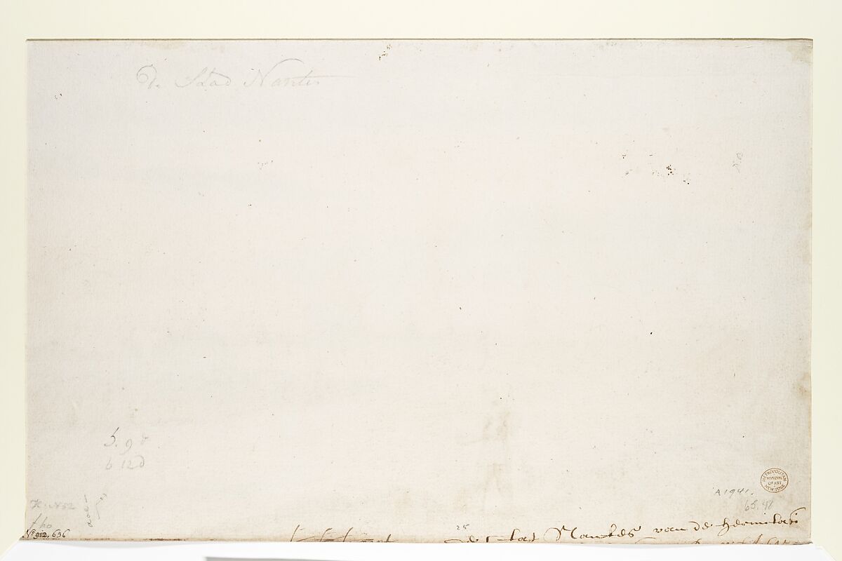 View of Nantes, Lambert Doomer (Dutch, Amsterdam 1624–1700 Amsterdam), Pen and brown ink, brush and gray and brown wash, over black chalk; framing lines in pen and brown ink