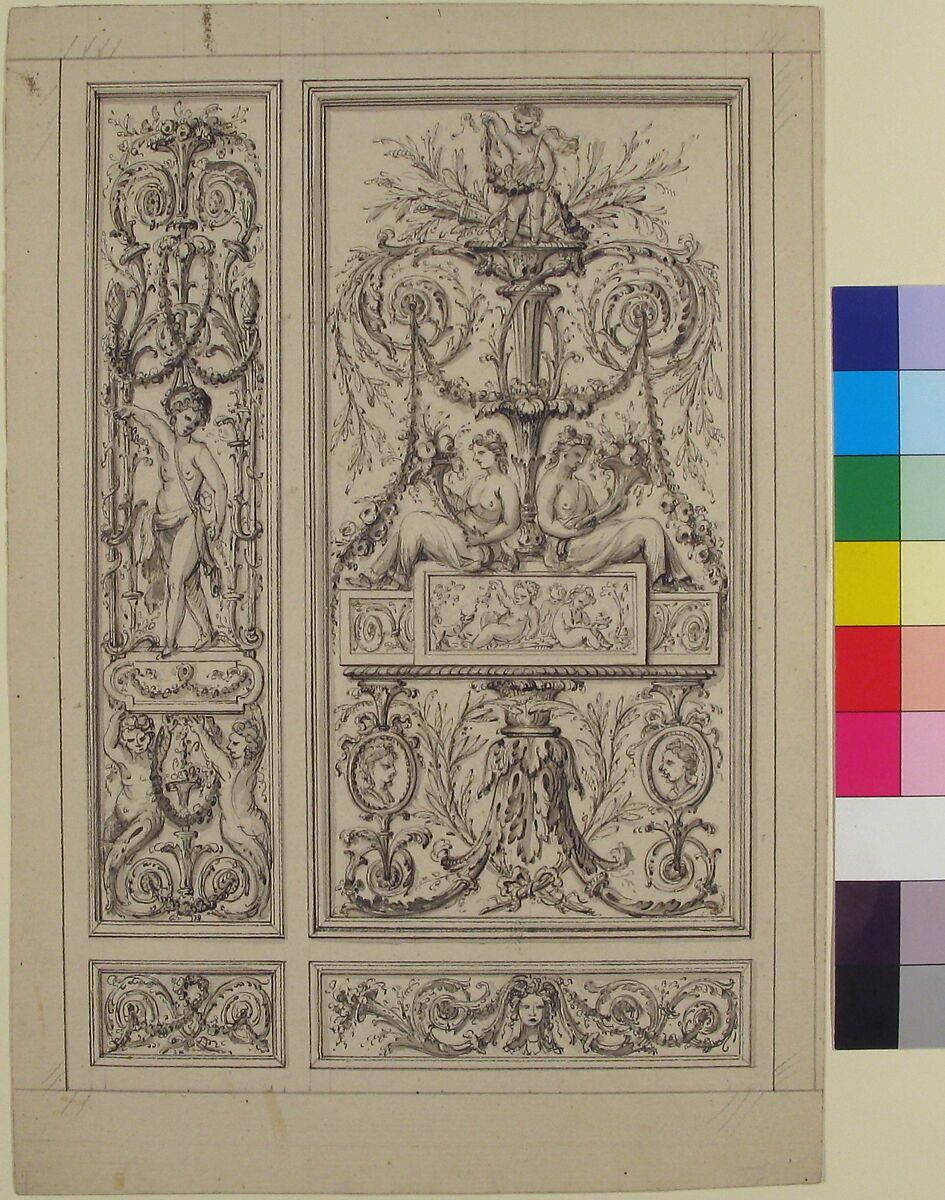Design for a Wall Panel, Jean Démosthène Dugourc (French, Versailles 1749–1825 Paris), Pen and black and gray ink, brush and gray wash