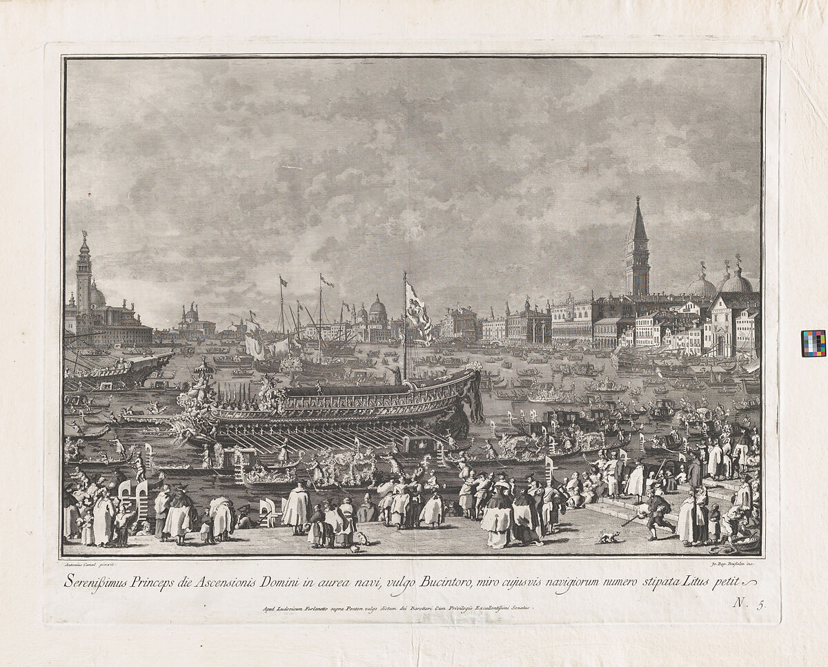 Plate 5: The Doge in the Bucintoro Departing for the Porto di Lido on Ascension Day, from 'Ducal Ceremonies and Festivals' (Le Feste Ducali), Giovanni Battista Brustolon (Italian, Venice 1712–1796 Venice), Etching and engraving; second state of four 