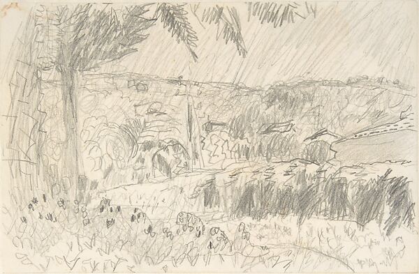 Landscape, Le Cannet, Pierre Bonnard (French, Fontenay-aux-Roses 1867–1947 Le Cannet), Graphite on thin wove paper; laid down on rice paper 