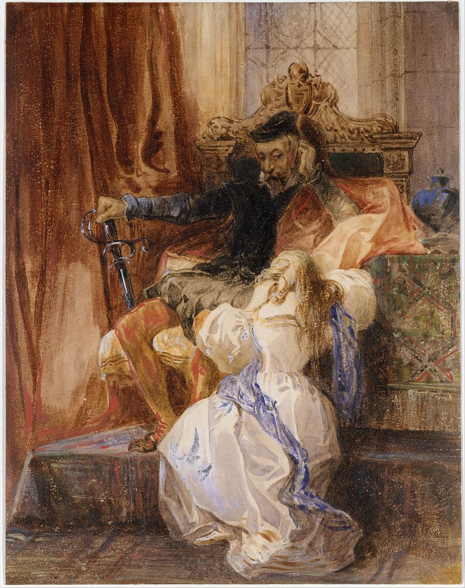 The Pardon Refused  (from Sir Walter Scott's "Kenilworth"), Camille-Joseph-Etienne Roqueplan (French, Mallemort 1803–1855 Paris), Watercolor heightened with lead white