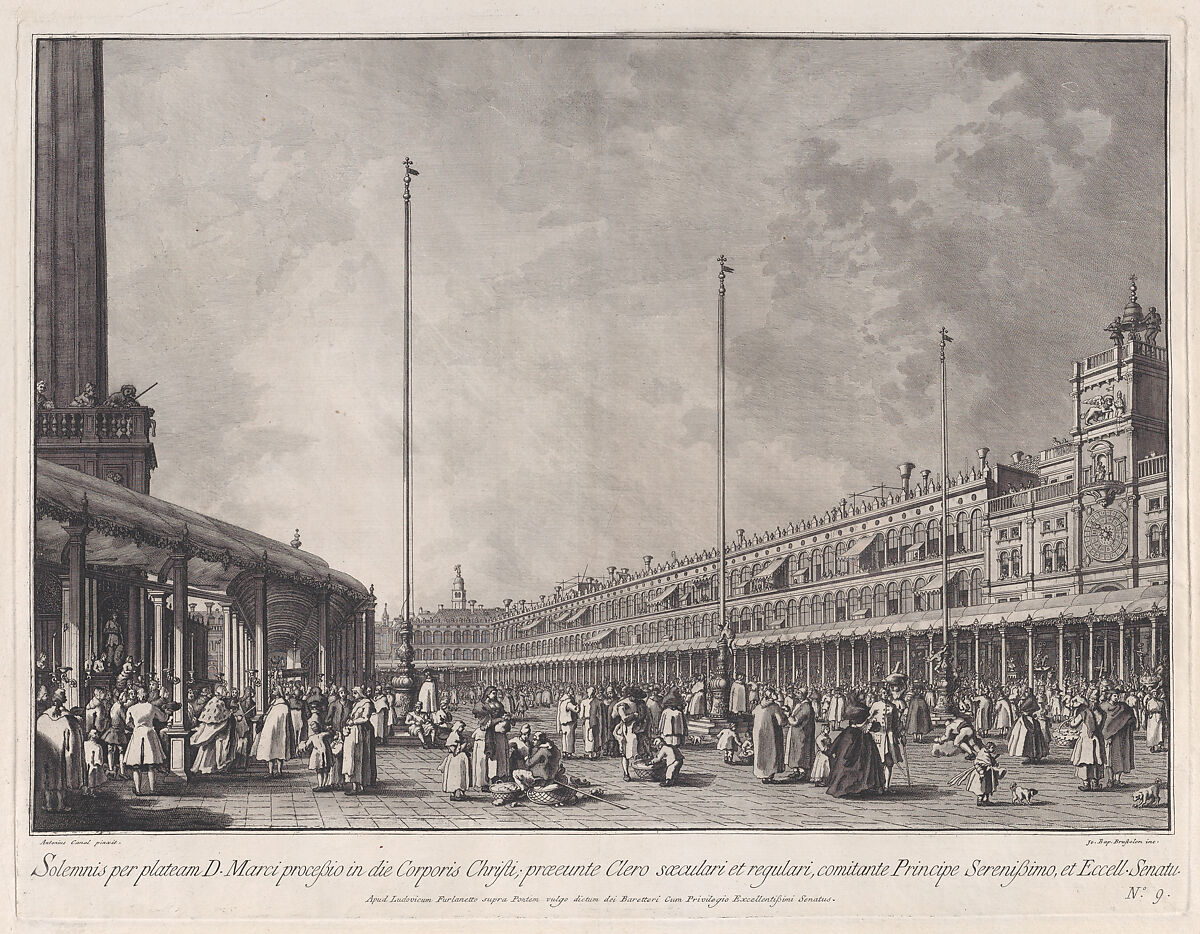Plate 9: Procession on Corpus Christi Day in the Piazza San Marco, from 'Ducal Ceremonies and Festivals' (Le Feste Ducali), Giovanni Battista Brustolon (Italian, Venice 1712–1796 Venice), Etching and engraving 