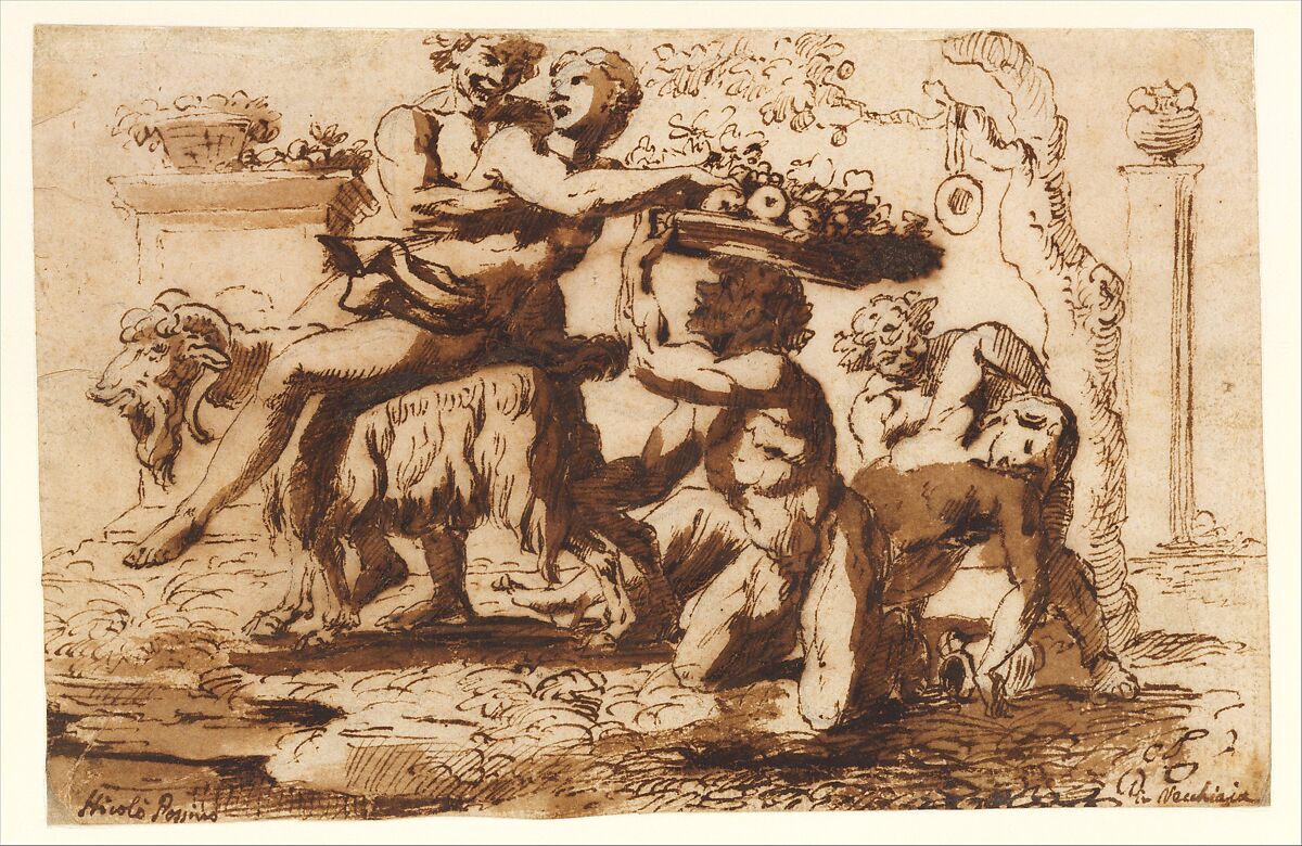 Bacchanal, Nicolas Poussin (French, Les Andelys 1594–1665 Rome), Pen and brown ink, brush and brown wash, over faint black chalk