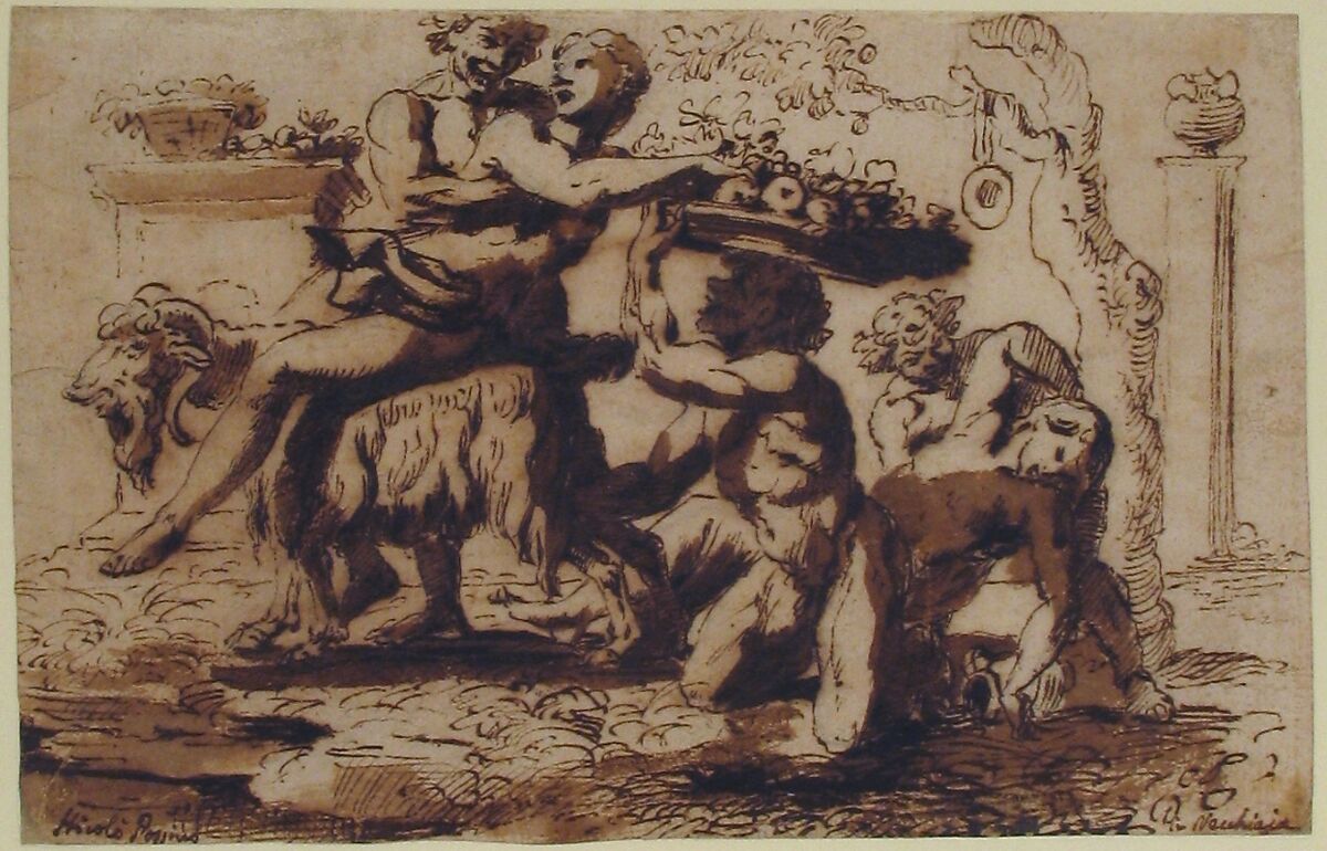 Bacchanal, Nicolas Poussin (French, Les Andelys 1594–1665 Rome), Pen and brown ink, brush and brown wash, over faint black chalk