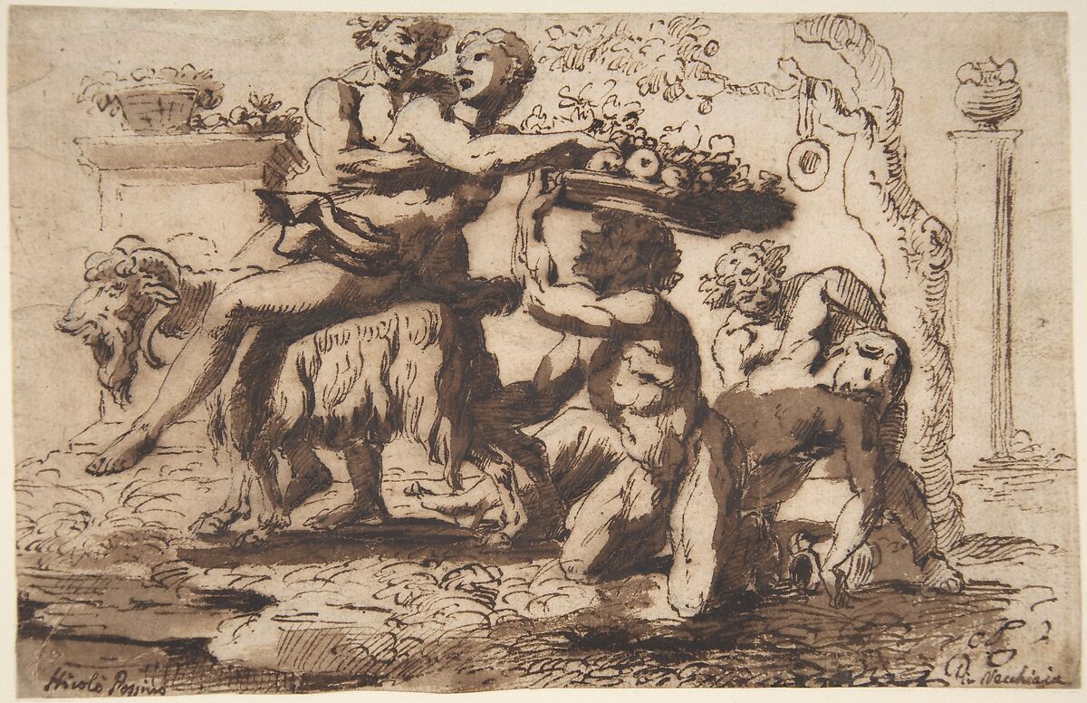 Bacchanal, Nicolas Poussin (French, Les Andelys 1594–1665 Rome), Pen and brown ink, brush and brown wash, over faint black chalk underdrawing 