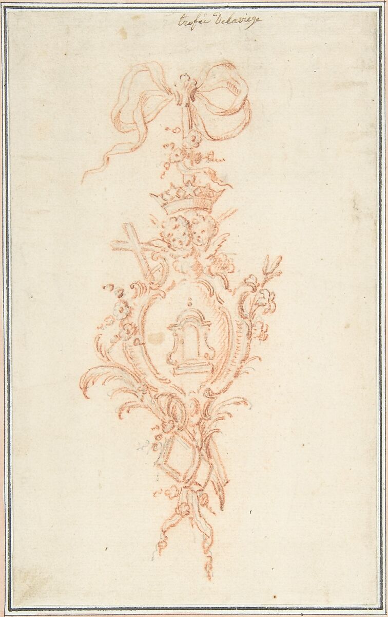 Design for Trophy, René Charpentier (French, Cuille 1680–1723 Paris), Red chalk over graphite underdrawing 