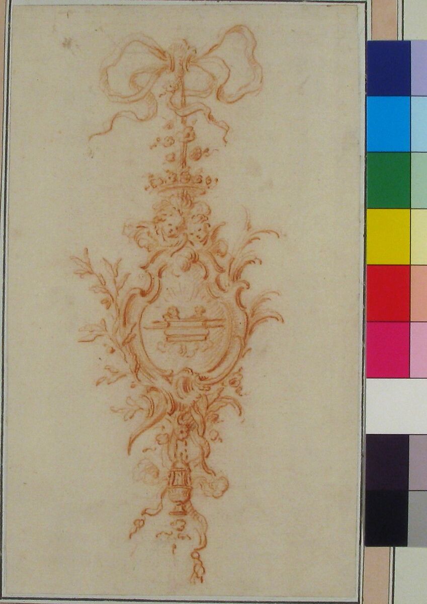 Design for a Trophy, René Charpentier (French, Cuille 1680–1723 Paris), Red chalk, with traces of black chalk