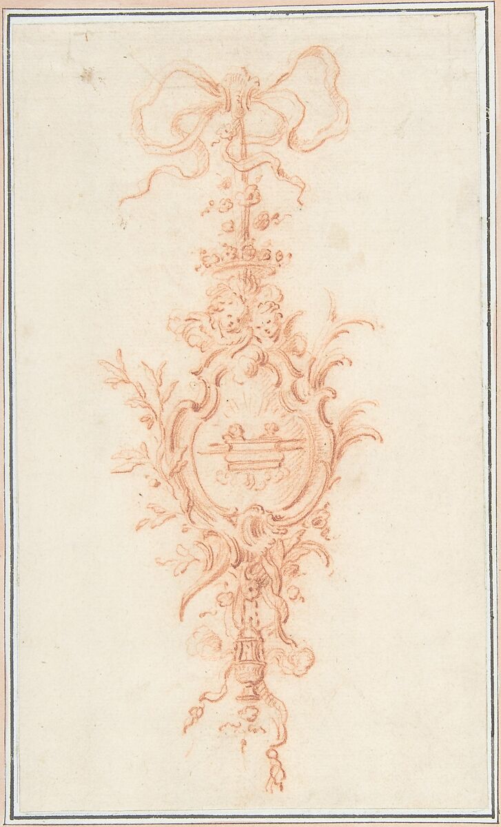 Design for a Trophy, René Charpentier (French, Cuille 1680–1723 Paris), Red chalk, with traces of black chalk 
