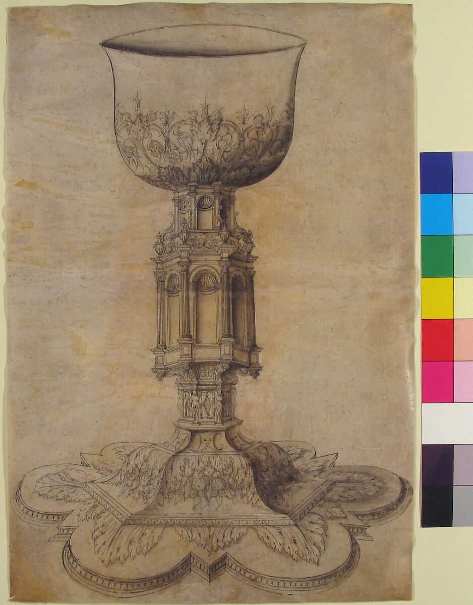 Design for a Chalice, Anonymous, Netherlandish, late 16th century or French, Pen and black ink, brush and gray wash
