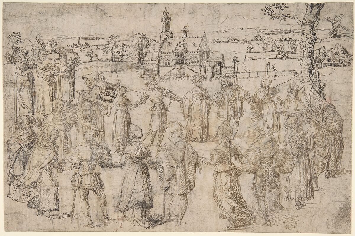 A Country Dance, Anonymous, Netherlandish, 16th century, Pen and brown and black ink, traces of black chalk 