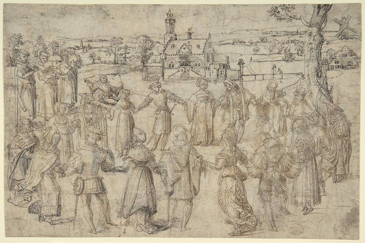 A Country Dance, Anonymous, Netherlandish, 16th century, Pen and brown and black ink, traces of black chalk