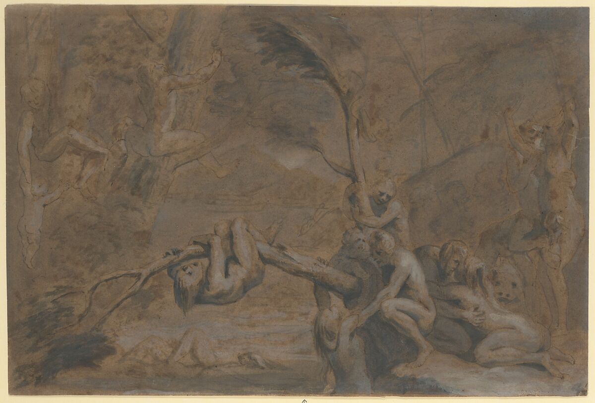 The Flood, Attributed to Jan Cossiers (Flemish, Antwerp 1600–1671 Antwerp), Pen and brown ink, brown and gray wash, heightened with white