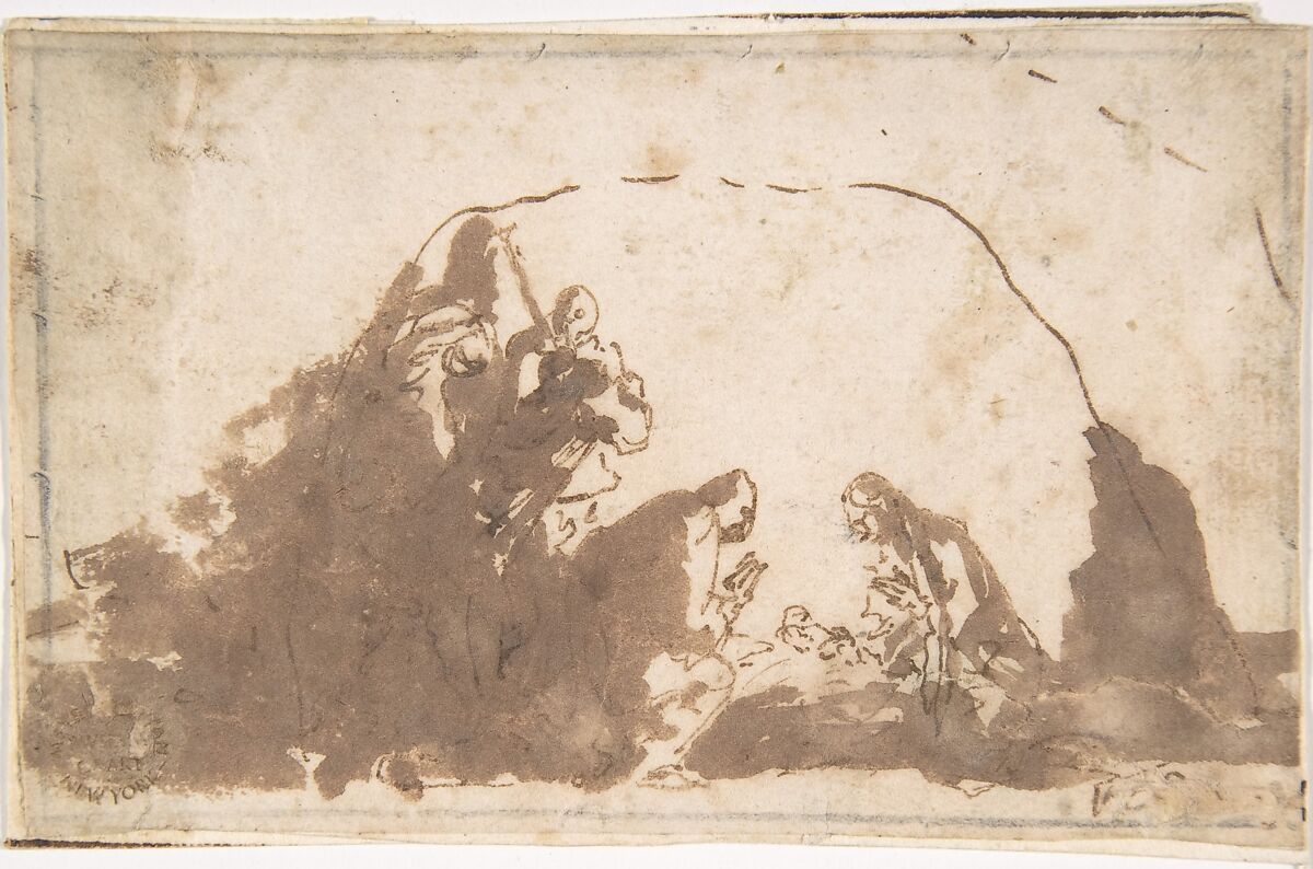 Adoration of the Magi, Anonymous, Dutch, 17th century, Pen and brown ink and brown wash. Traces of framing line in black chalk. 