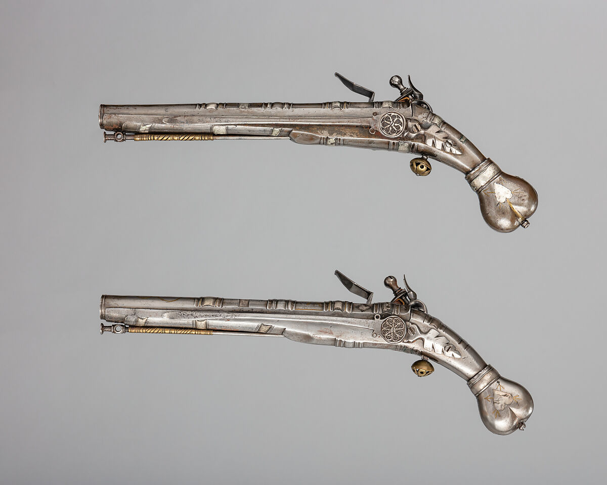 Pair of Flintlock Pistols, Steel, silver, brass, Scottish