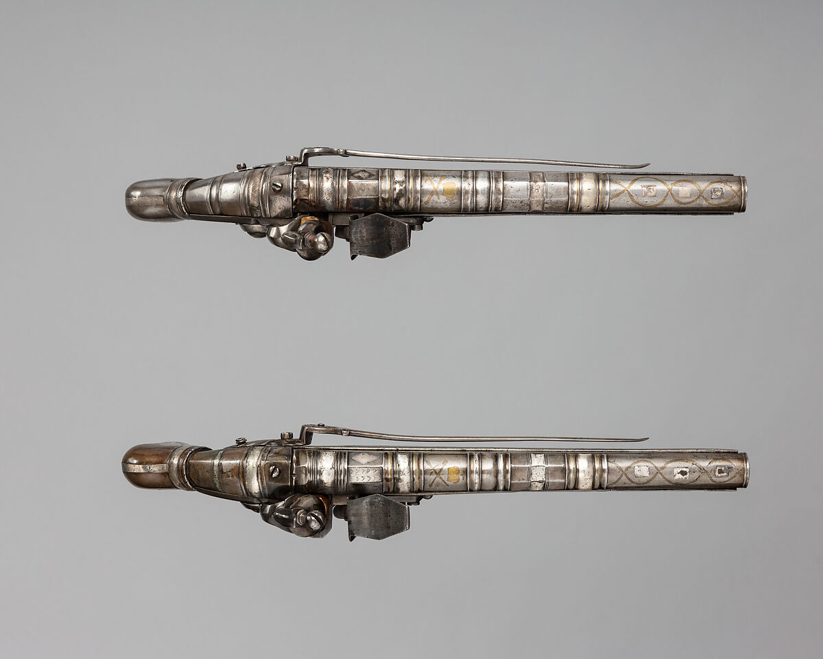 Pair of Flintlock Pistols, Steel, silver, brass, Scottish