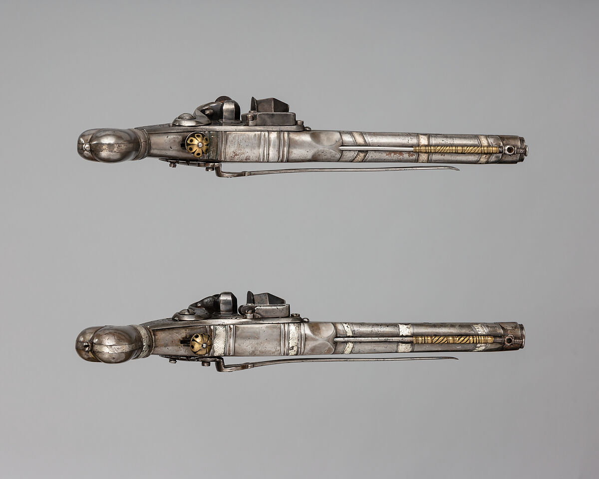 Pair of Flintlock Pistols, Steel, silver, brass, Scottish