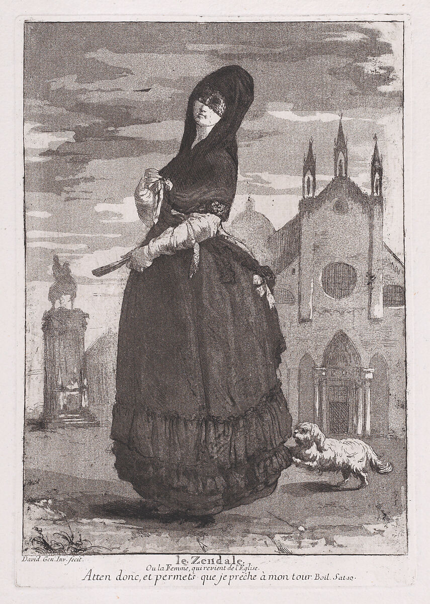 The Zendale, or the woman returning from church, from "Divers Portraits", Giovanni David (Italian, Cabella Ligure 1749–1790 Genoa), Etching and aquatint; second state of two 