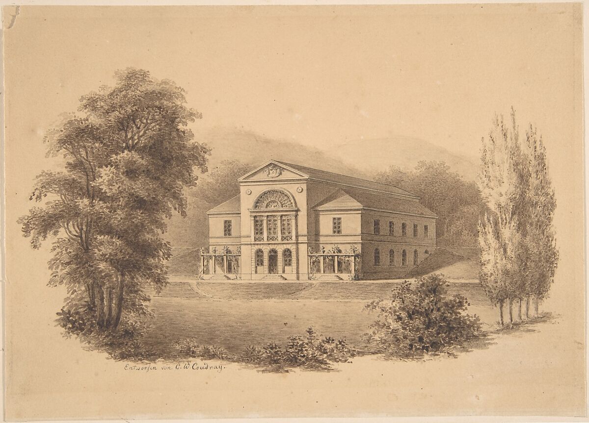 Design for a Theatre, Clemens Wenzel Coudray (German, Ehrenbreitstein 1775–1845 Weimar), Pen and black, brown ink, brush and brown wash. 