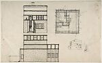 Elevation and Plan for a House, Attributed to Josef Hoffmann (Austrian, Pirnitz 1870–1956 Vienna), Pen and black ink, pencil, on graph paper. 