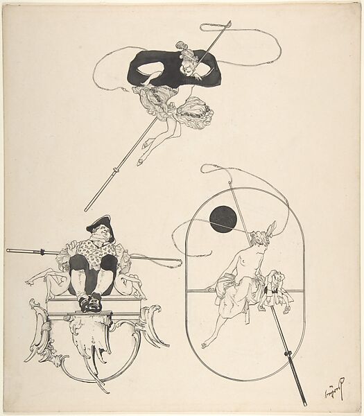 Three Vignettes for Book Illustration, Franz von Bayros (Austrian, Zagreb 1866–1924 Vienna), Pen and black ink, brush and black wash over graphite underdrawing on board. 