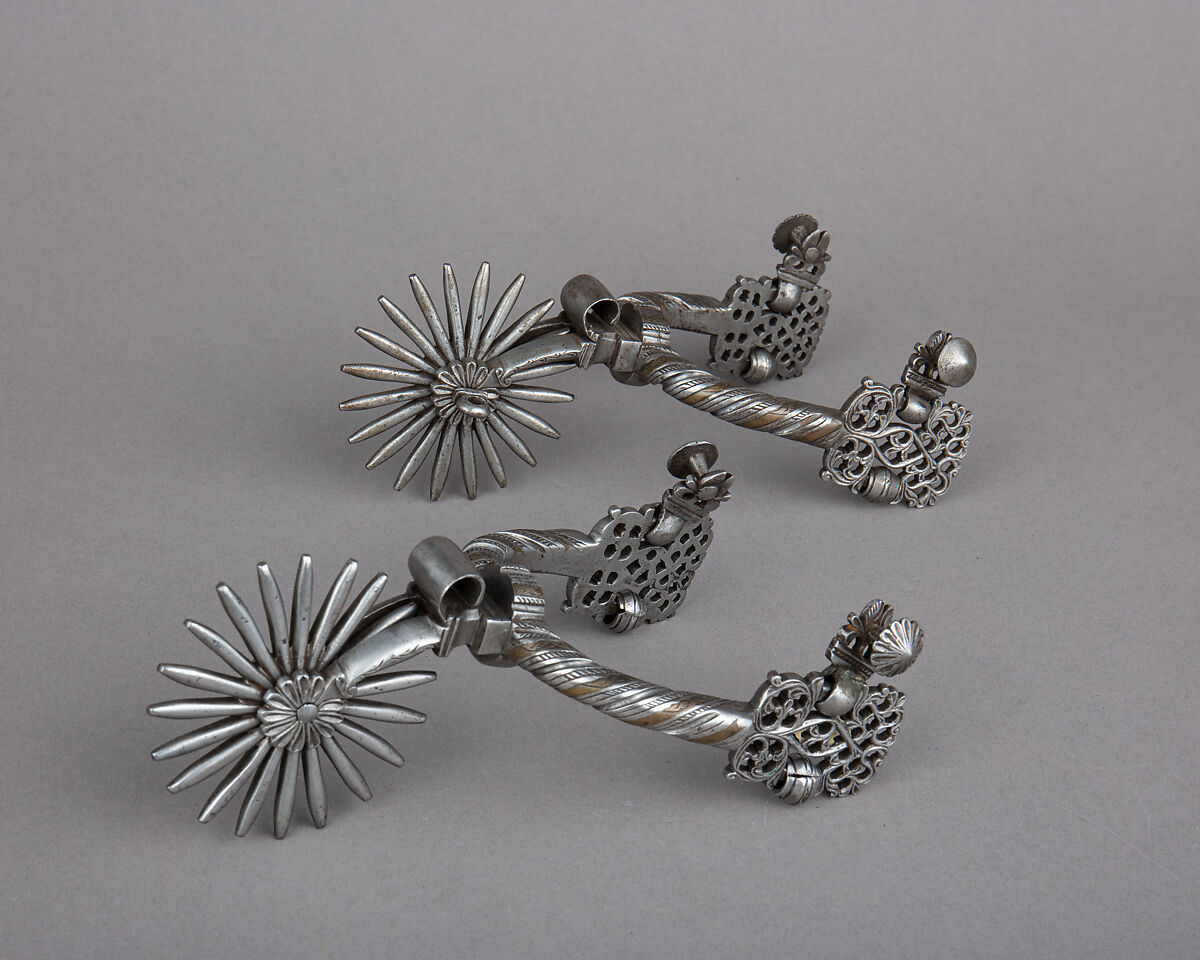 Pair of Rowel Spurs, Iron alloy, copper alloy, Mexican