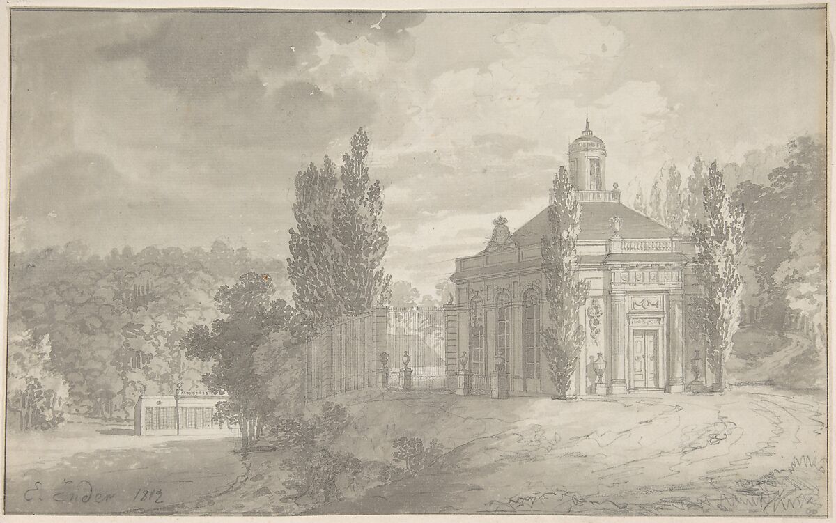 Garden Pavillion, E. Ender (Austrian (?)), Brush and brownish-gray wash over graphite 