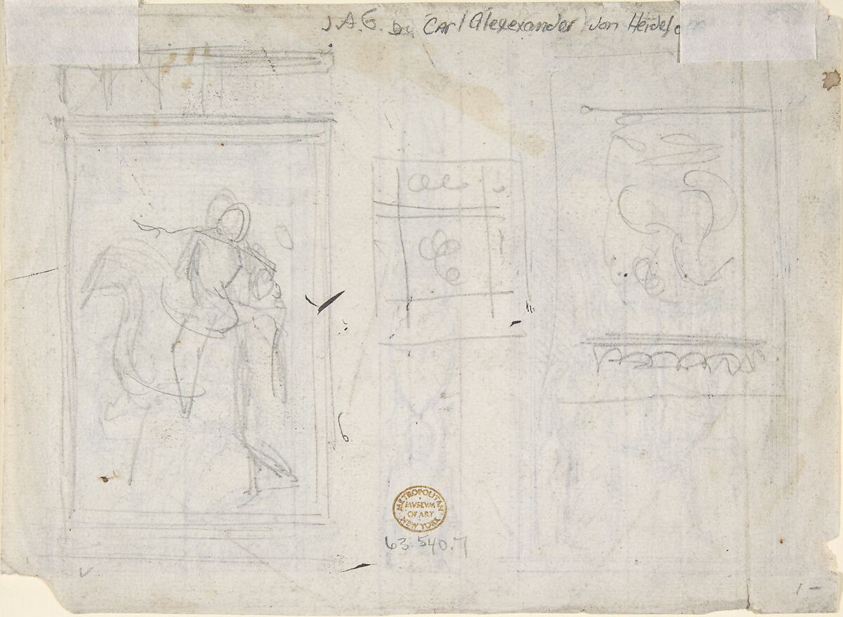 Studies for Two Book Illustrations, Carl Alexander von Heideloff (German, Stuttgart 1789–1865 Haßfurt), Pen and black ink over black chalk.