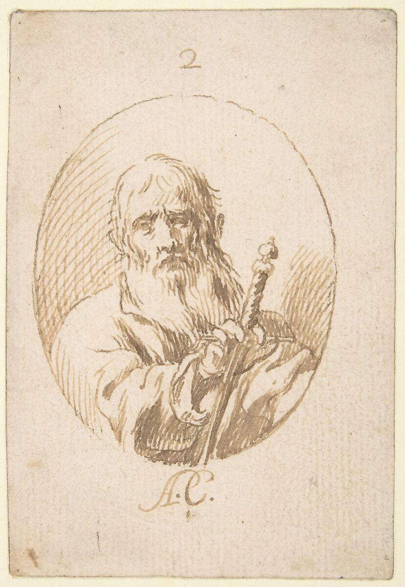 Half-length Figure of St Paul in an Oval, Antonio del Castillo y Saavedra (Spanish, Cordoba 1616–1668 Cordoba), Pen and light brown ink over traces of black chalk underdrawing on cream paper. Composition outlined with pen and brown ink in an oval shape 