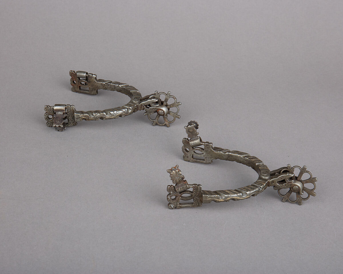 Pair of Rowel Spurs, Iron alloy, silver, Mexican 