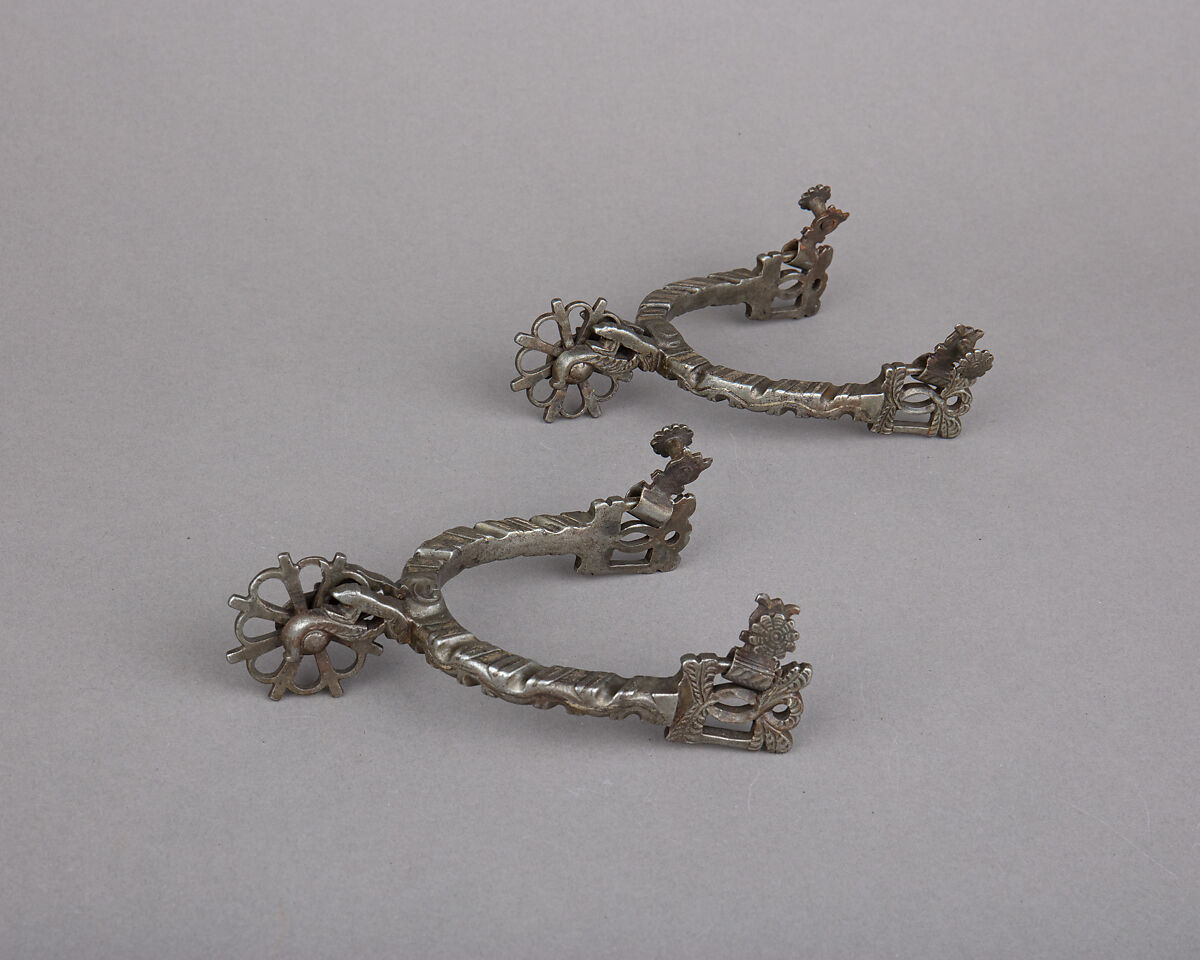 Pair of Rowel Spurs, Iron alloy, silver, Mexican