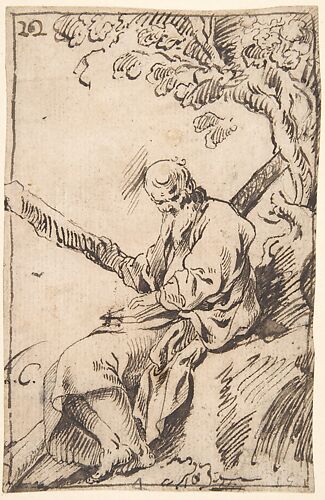 Figure of St. Andrew seated in a Landscape