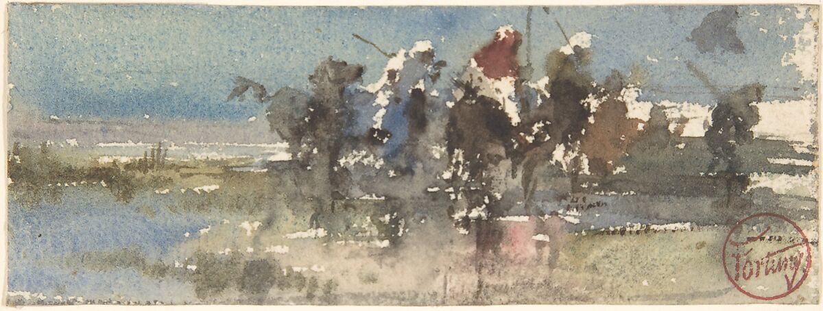 Moors on Horseback, Mariano Fortuny Marsal (Spanish, Reus 1838–1874 Rome), Brush and watercolor on off-white paper 