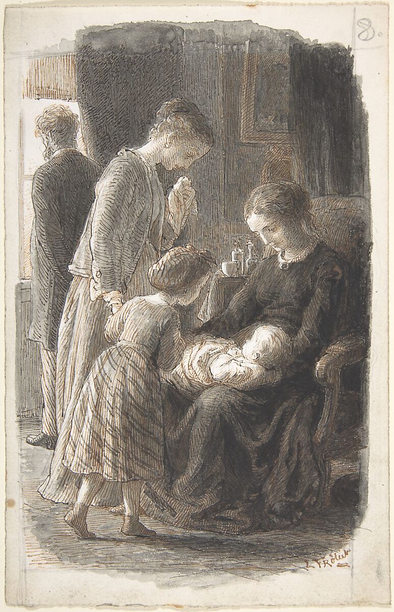 The Young Family, Lorenz Frølich  Danish, Pen and dark brown and reddish brown ink, brush and gray wash, over graphite