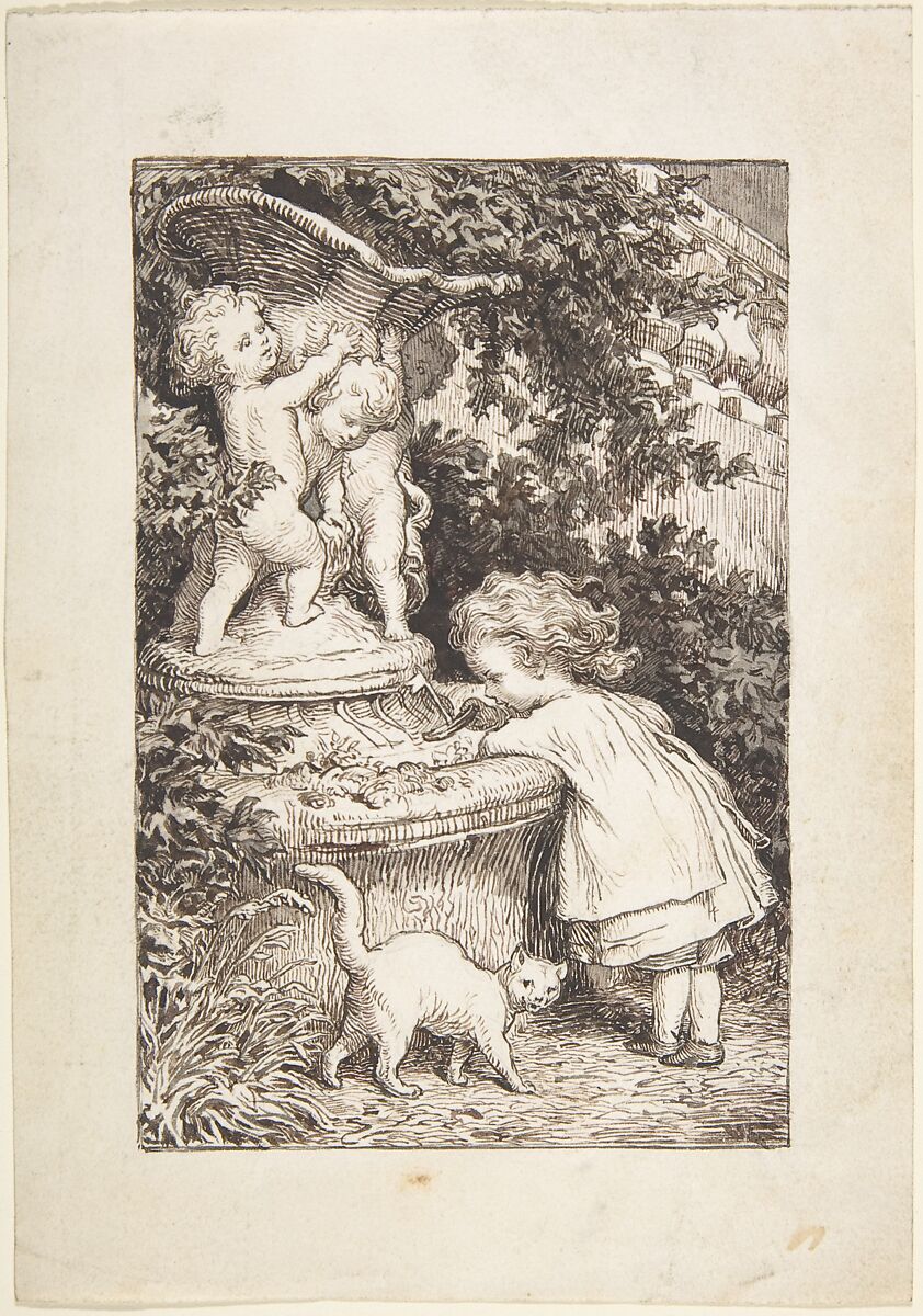 The Fountain, Lorenz Frølich (Danish, Copenhagen 1820–1908 Hellerup), Pen and dark brown ink, brush and gray and brown wash 