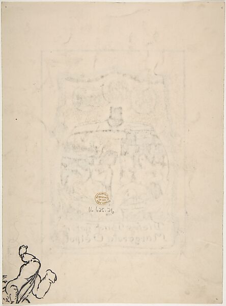 Bookplate design for Margareta Geipel, Rudolf Köselitz (German, Annaberg 1861–1948/49 Munich), Pen and black ink over pencil corrected with white.