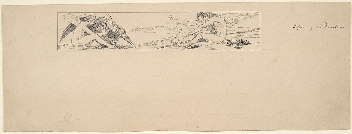 The Release of Prometheus, Max Klinger (German, Leipzig 1857–1920 Großjena), Pen and black ink on buff stock 