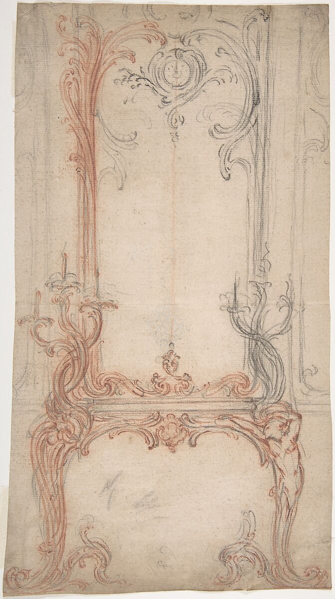 Study for a Mantel and Overmantel, Laurent Hubert (French, died ca. 1780), Red and black chalk 