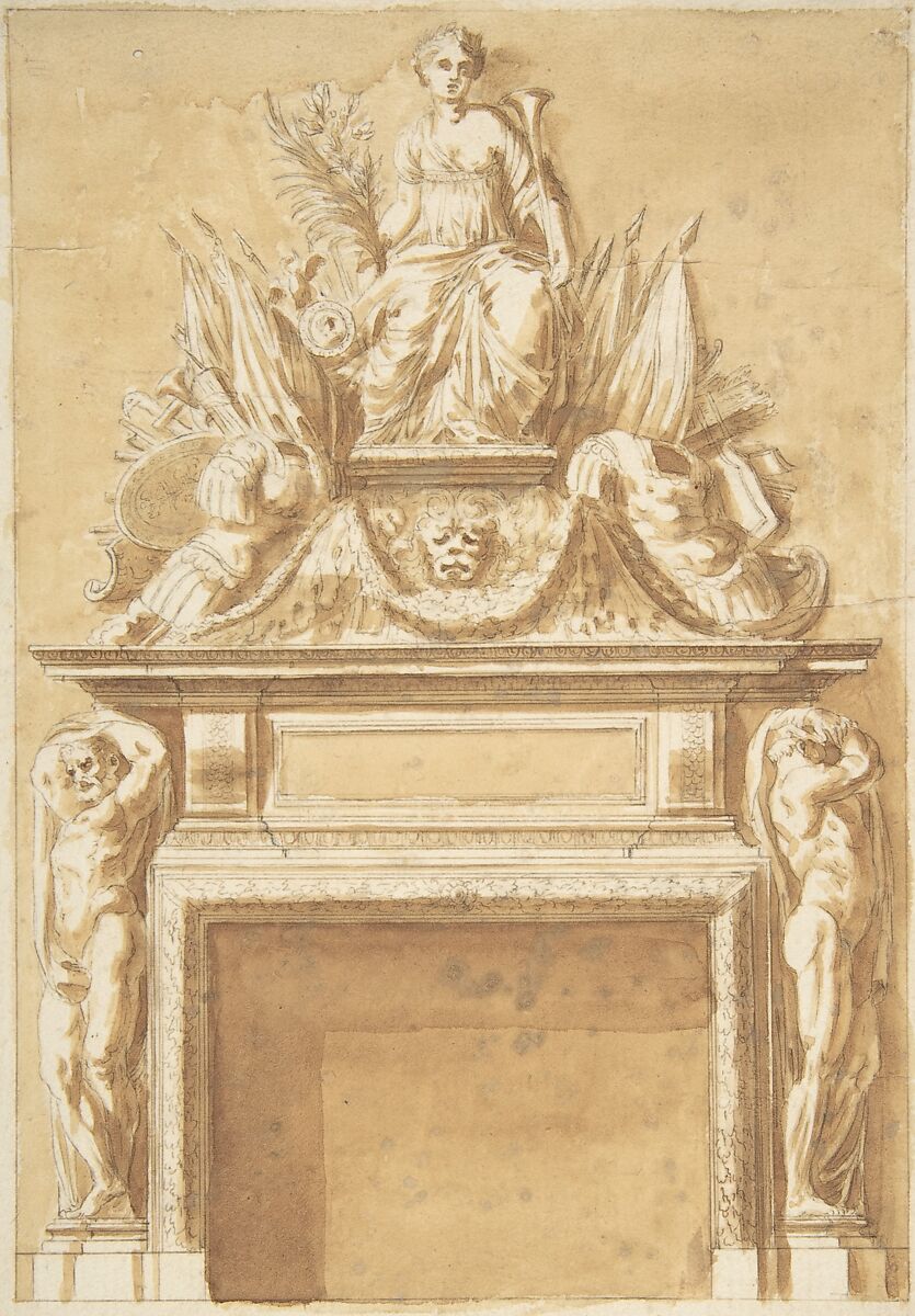 Design for a Mantlepiece, Christian Gottlob Mietzsch (German, Dresden 1742–1799 Dresden), Pen and brown ink, brush and light brown wash over traces of black chalk. 